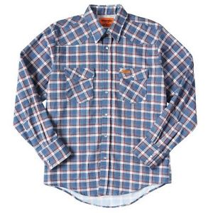 Wrangler FR Plaid Work Shirt with Pearl Snaps